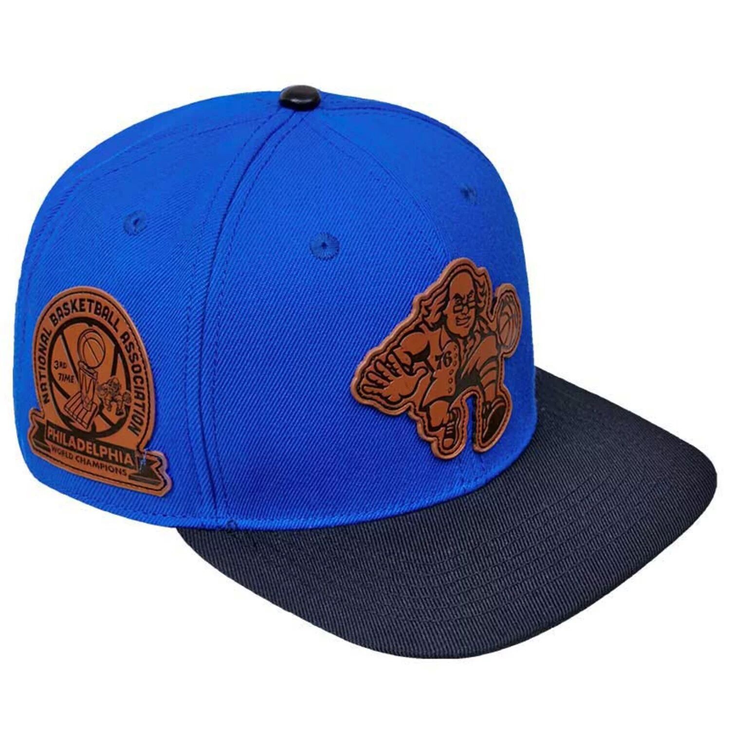

Мужская шляпа Snapback с кожаной нашивкой Pro Standard Royal/Black Philadelphia 76ers Heritage