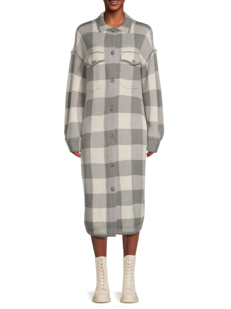 цена Платье-рубашка миди в клетку цвета индиго 360 Sweater, цвет Grey White