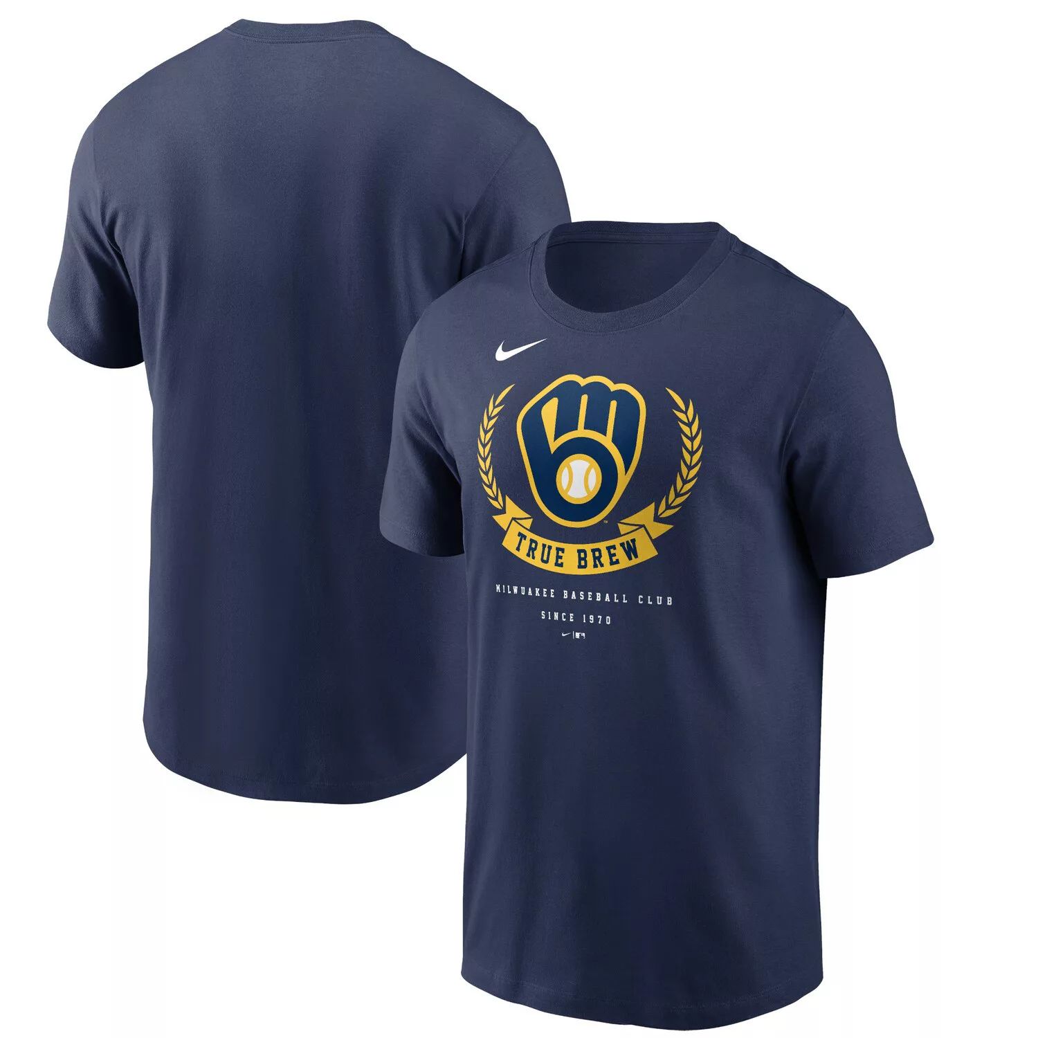 цена Мужская темно-синяя футболка Milwaukee Brewers True Brew Hometown Nike