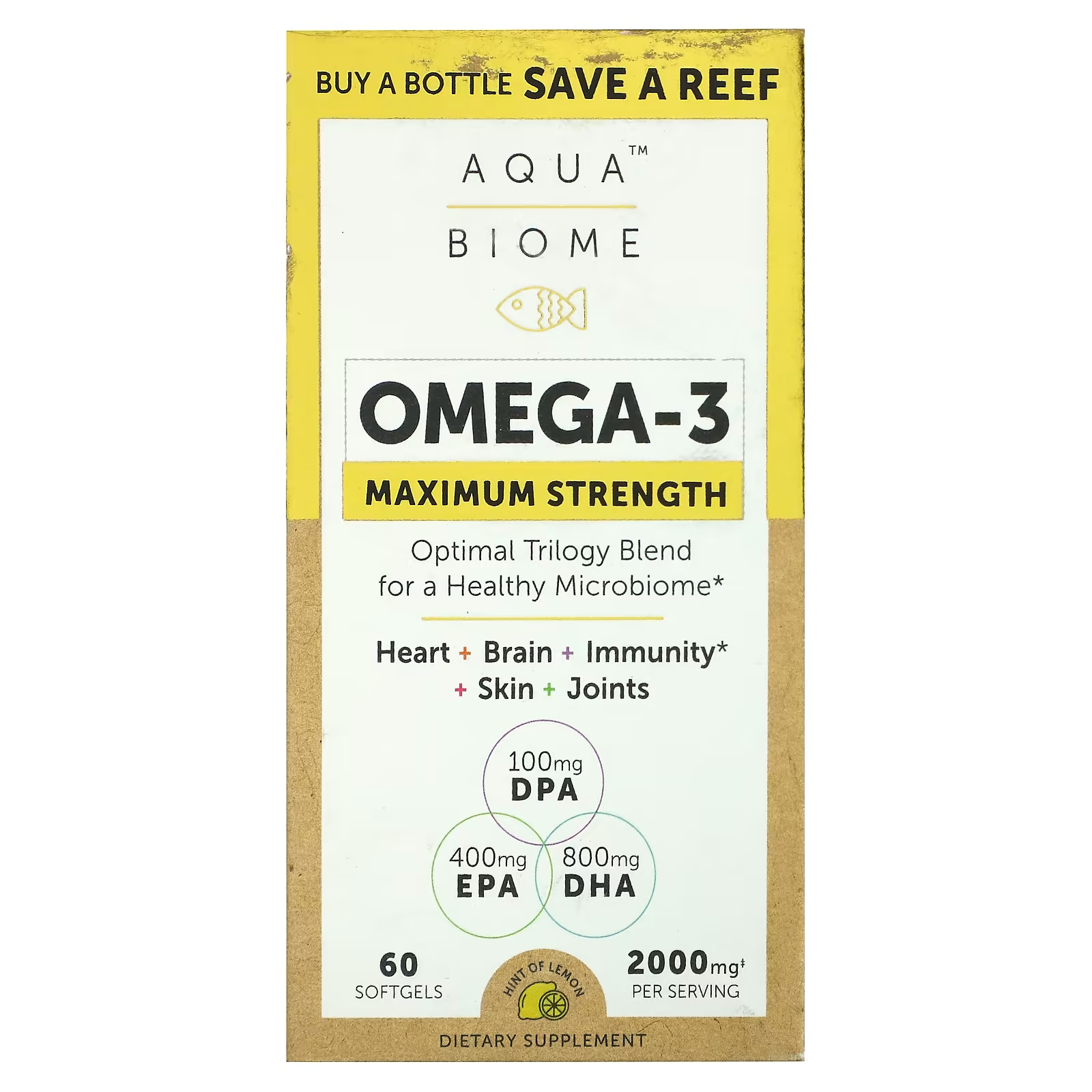 Omega-3 максимальной силы Enzymedica Aqua Biome лимон, 60 мягких таблеток enzymedica aqua biome omega 3 classic strength с лимоном 1200 мг 60 мягких таблеток 600 мг на мягкую таблетку