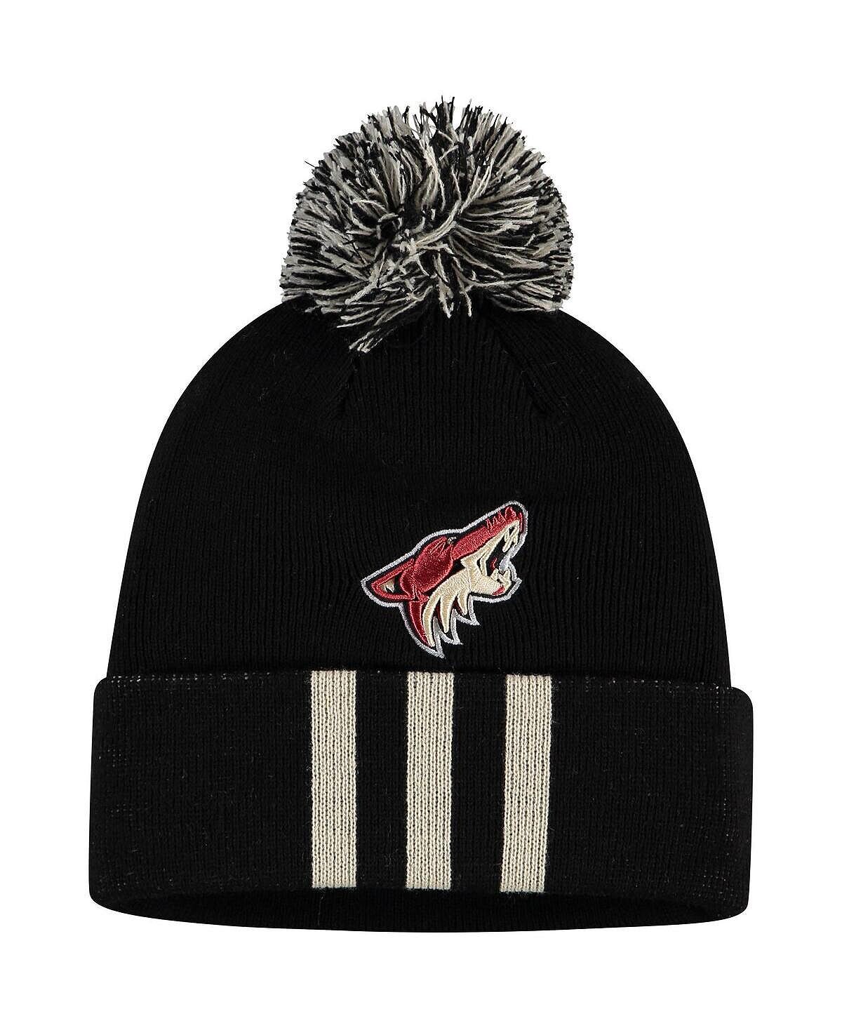 

Мужская черная вязаная шапка Arizona Coyotes с тремя полосками и манжетами и помпоном adidas