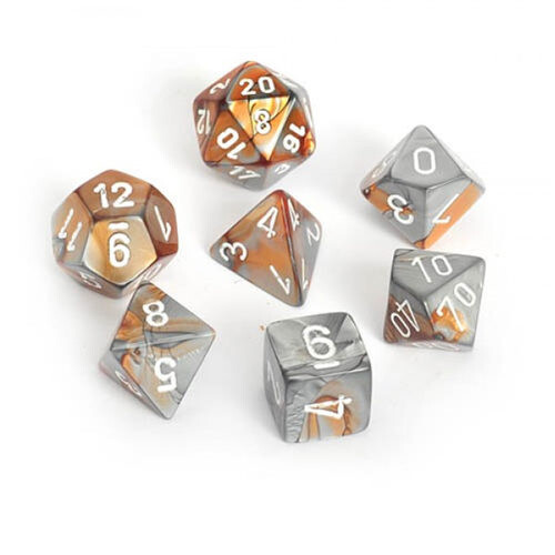 

Игровые кубики Gemini Poly 7 Set: Copper-Steel/White Chessex