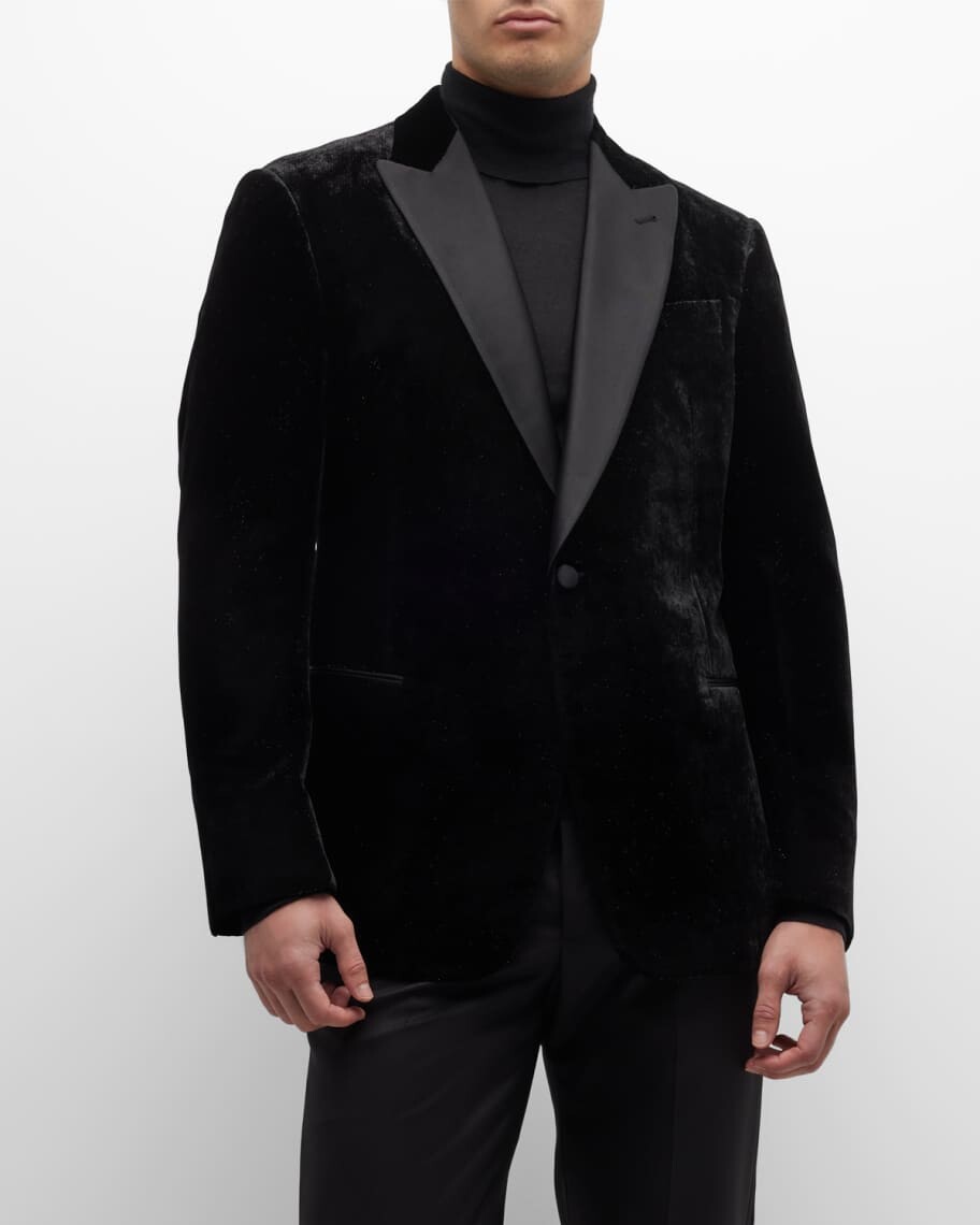

Мужская бархатная вечерняя куртка с острыми лацканами Giorgio Armani, Черный