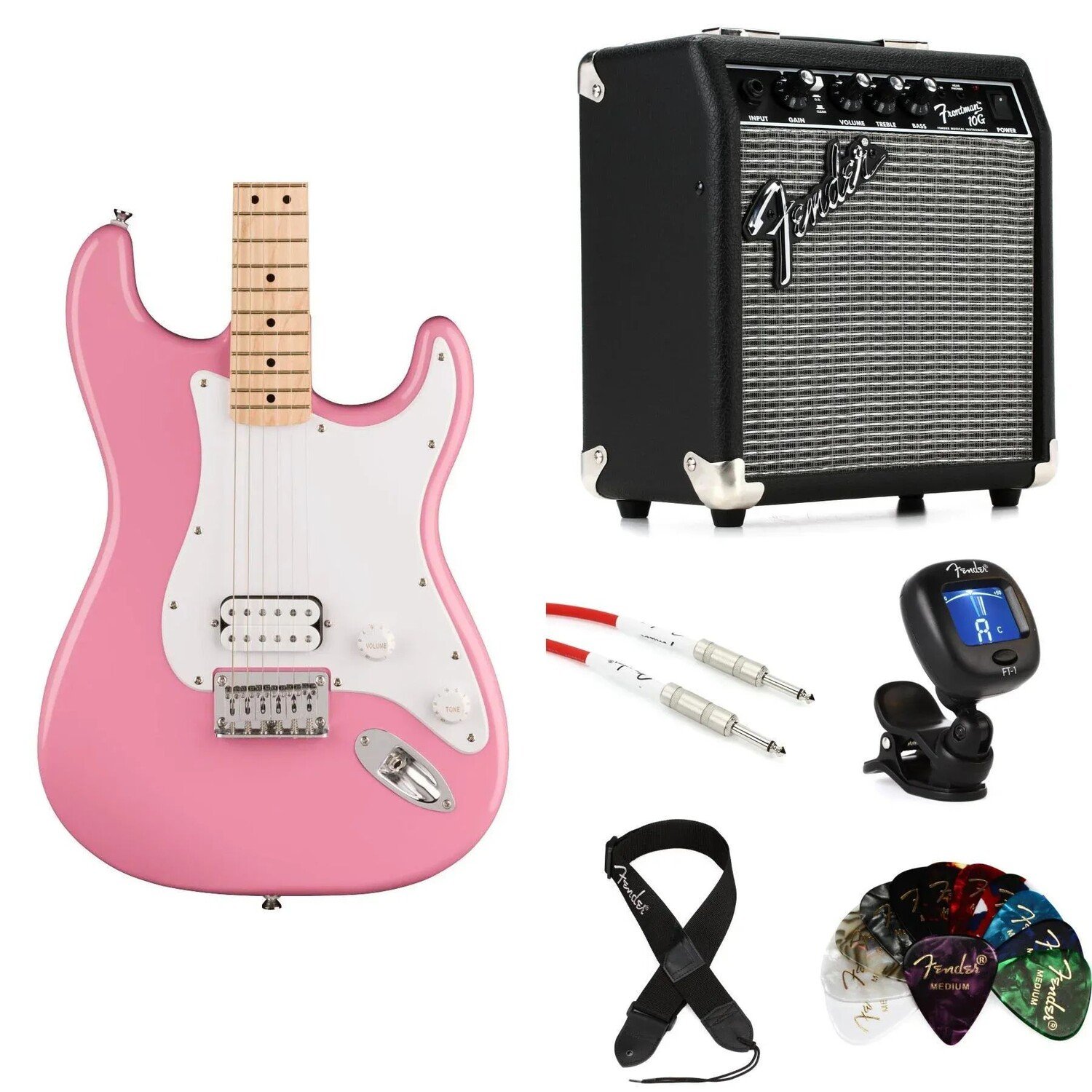 

Комплект электрогитары Squier Sonic Stratocaster HT и усилителя Fender — Flash Pink