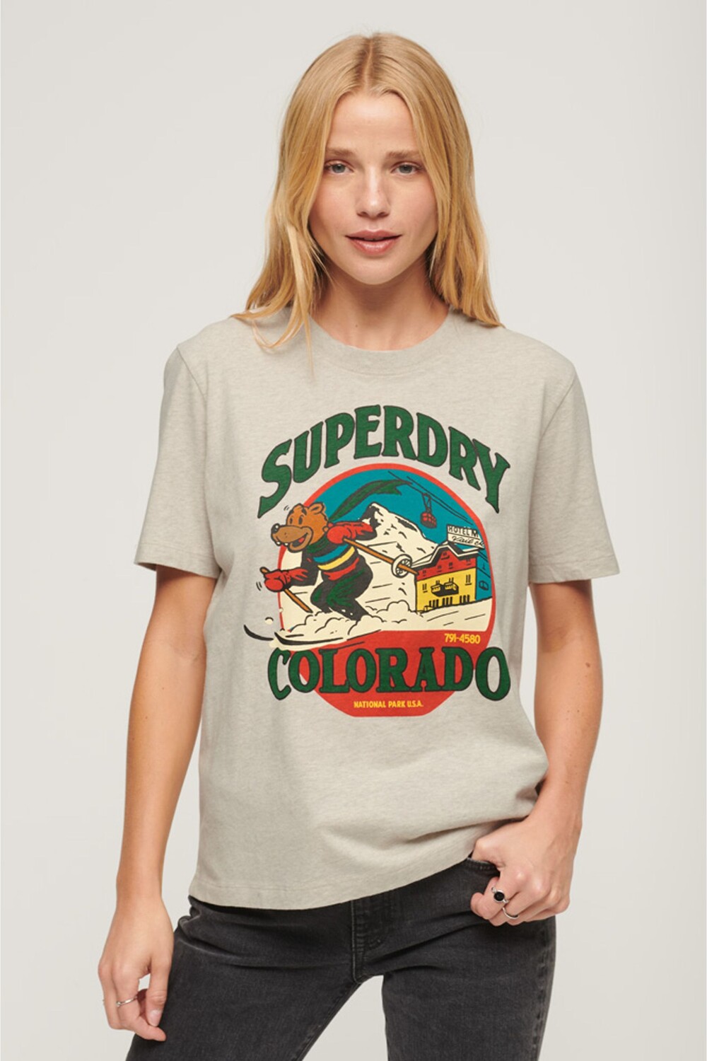 

Дорожная футболка с открыточной графикой Superdry, бежевый