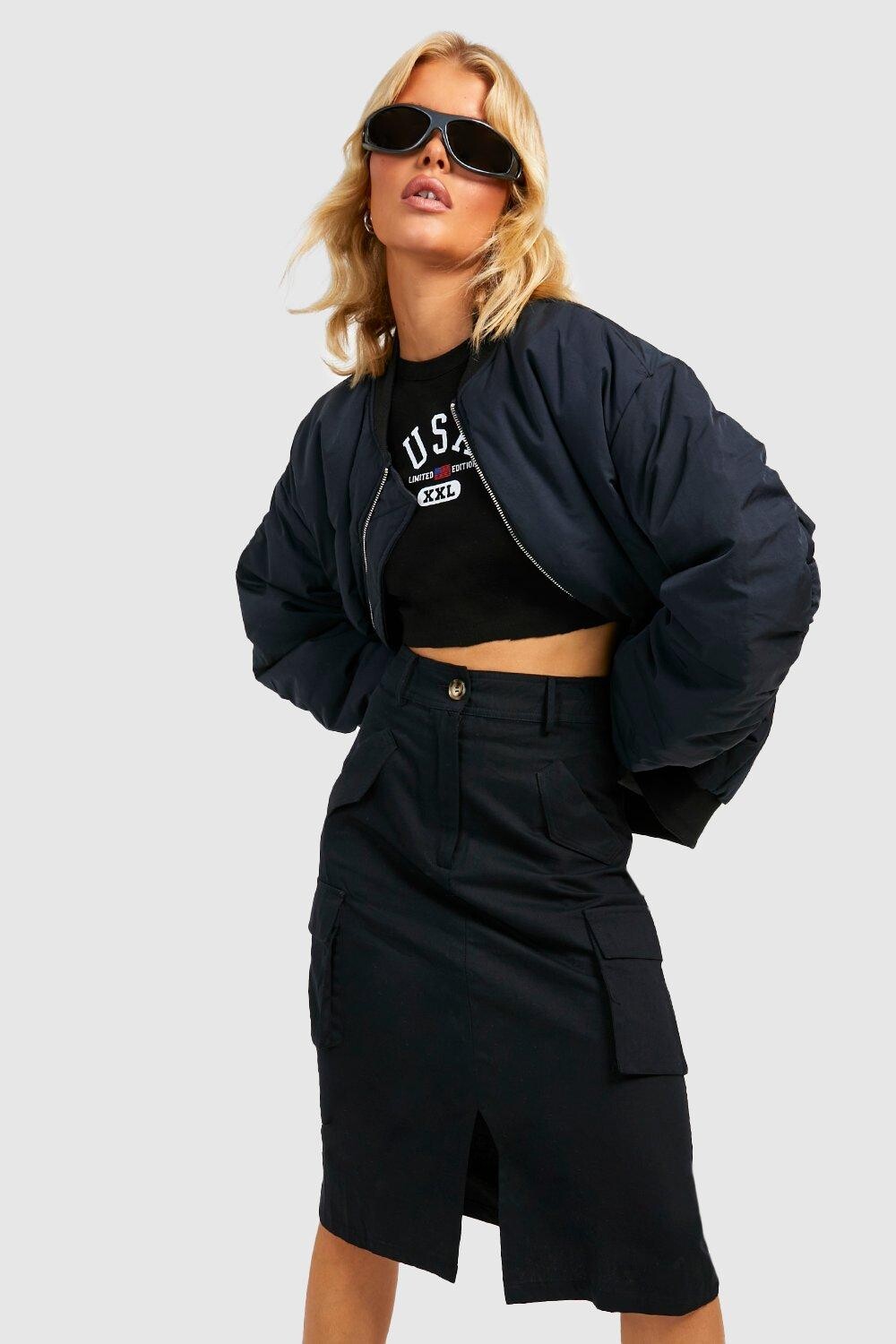 

Юбка миди-карман с карманами Boohoo, черный