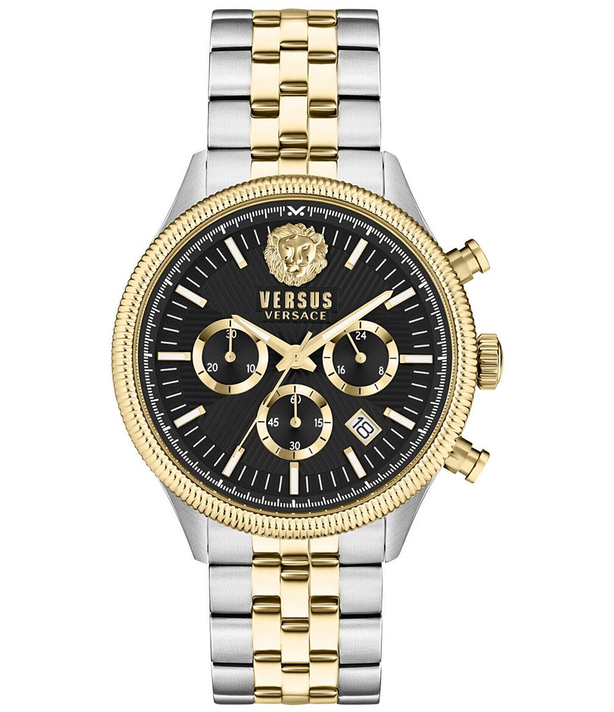 Versace Versus Versace Мужские часы Colonne Chronograph, двухцветные часы из нержавеющей стали с черным браслетом, золотой