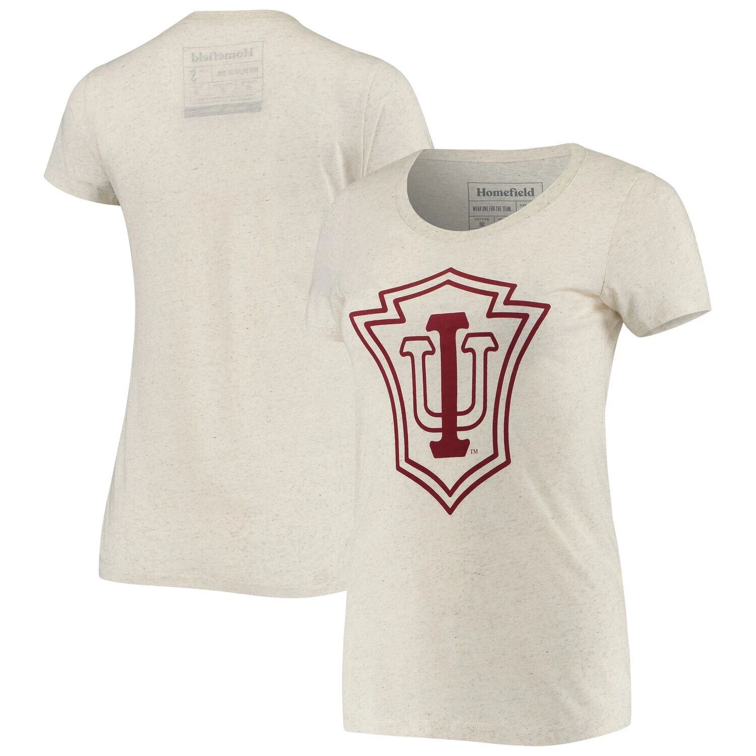 

Женская футболка Homefield Heathered Oatmeal Indiana Hoosiers Vintage 1910 IU Crest Tri-Blend