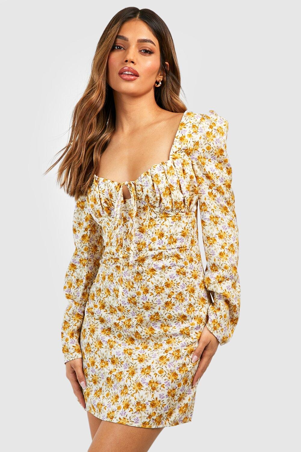 

Платье с цветочным принтом Boohoo, желтый