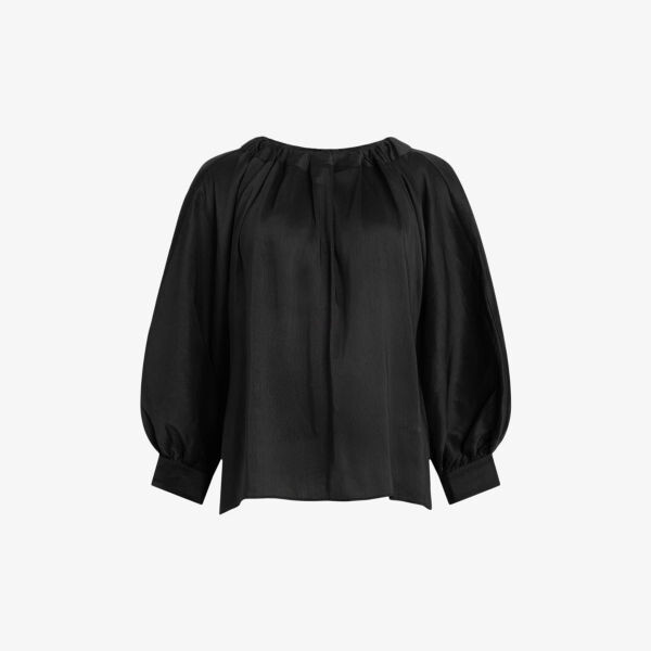 

Топ ellie из льна и шелка с воротником на шнурке Allsaints, черный