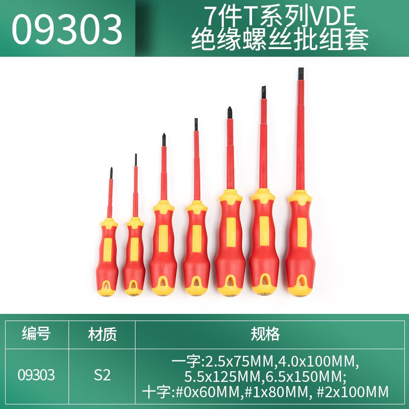 SATA Tools Набор изолированных отверток VDE Крестовая отвертка промышленного класса Набор отверток 09303 Набор изолированных отверток VDE из 7 предметов серии T 09303