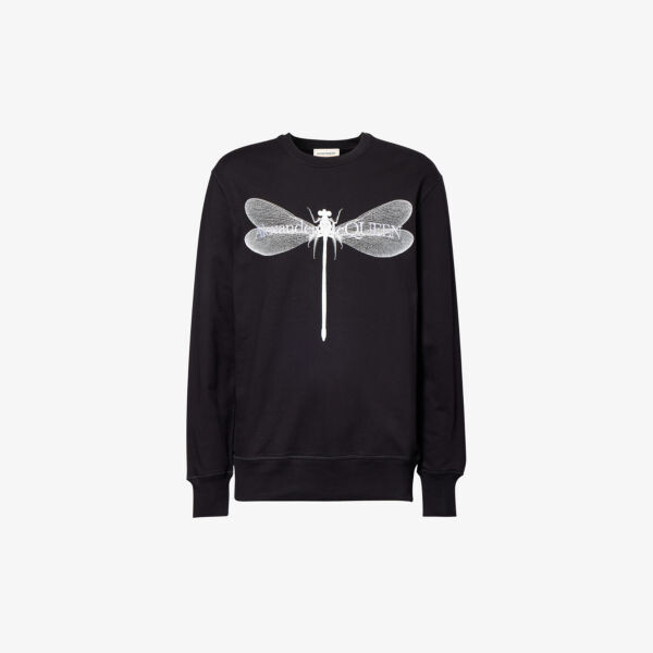 

Толстовка из хлопкового джерси с графичным принтом Dragonfly Alexander Mcqueen, черный