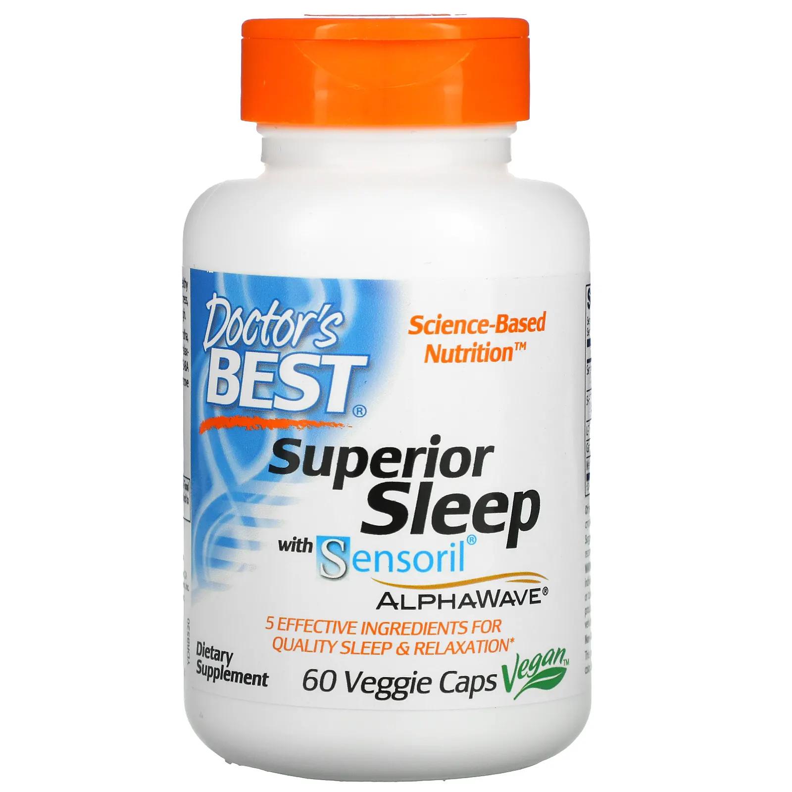 Doctor's Best Превосходный сон с Sensoril 60 vcaps doctor s best superior sleep с sensoril alphawave 60 растительных капсул