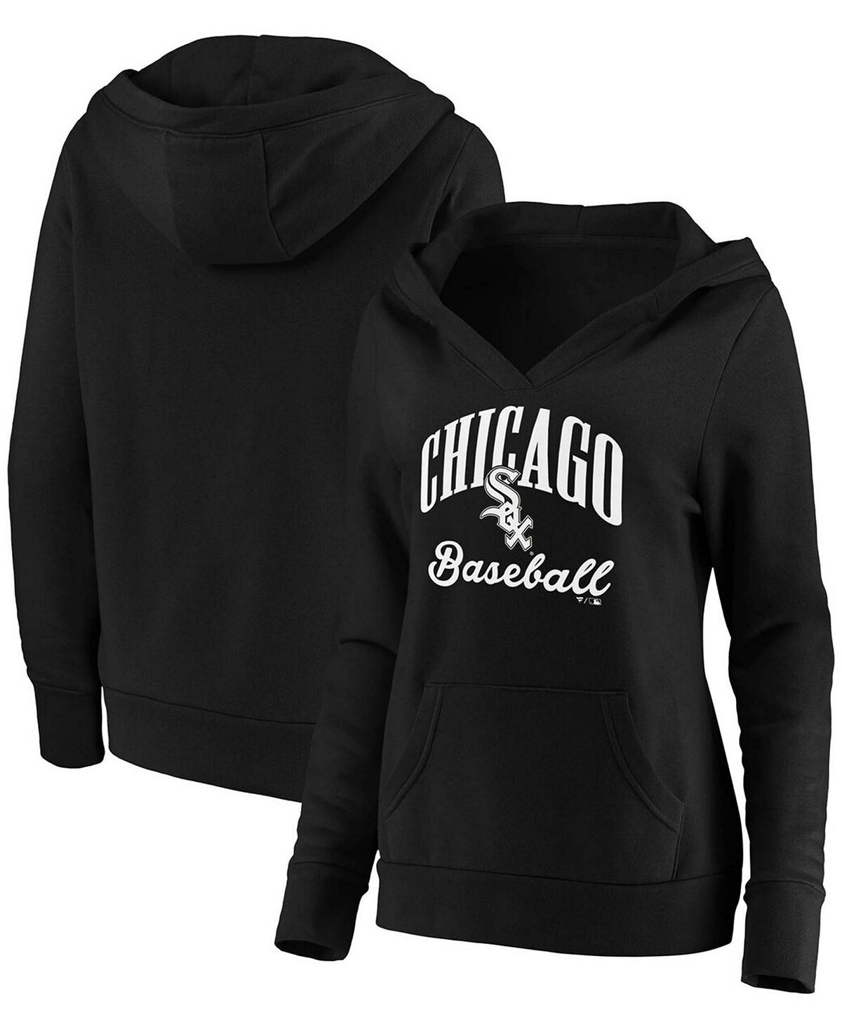 

Черный пуловер с капюшоном размера плюс, черный Chicago White Sox Victory Script, пуловер с перекрестным вырезом и капюшоном Fanatics, черный