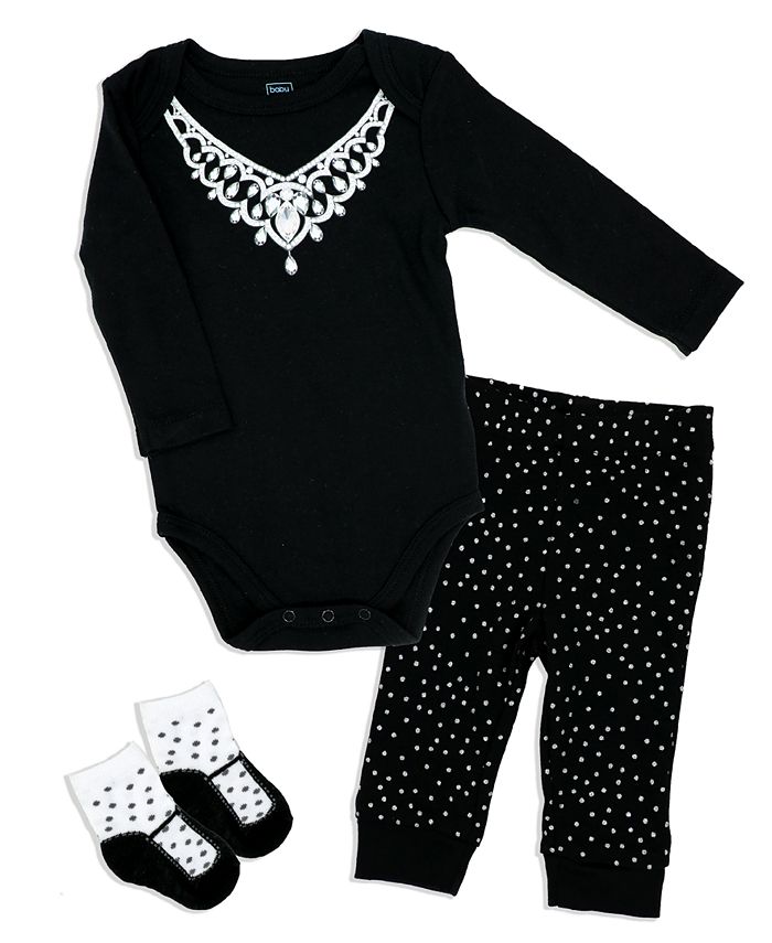 Боди, штаны и носки для маленьких девочек, комплект из 3 предметов Baby Mode, черный комплект из трех боди с длинными рукавами с принтом 1 год 74 см другие