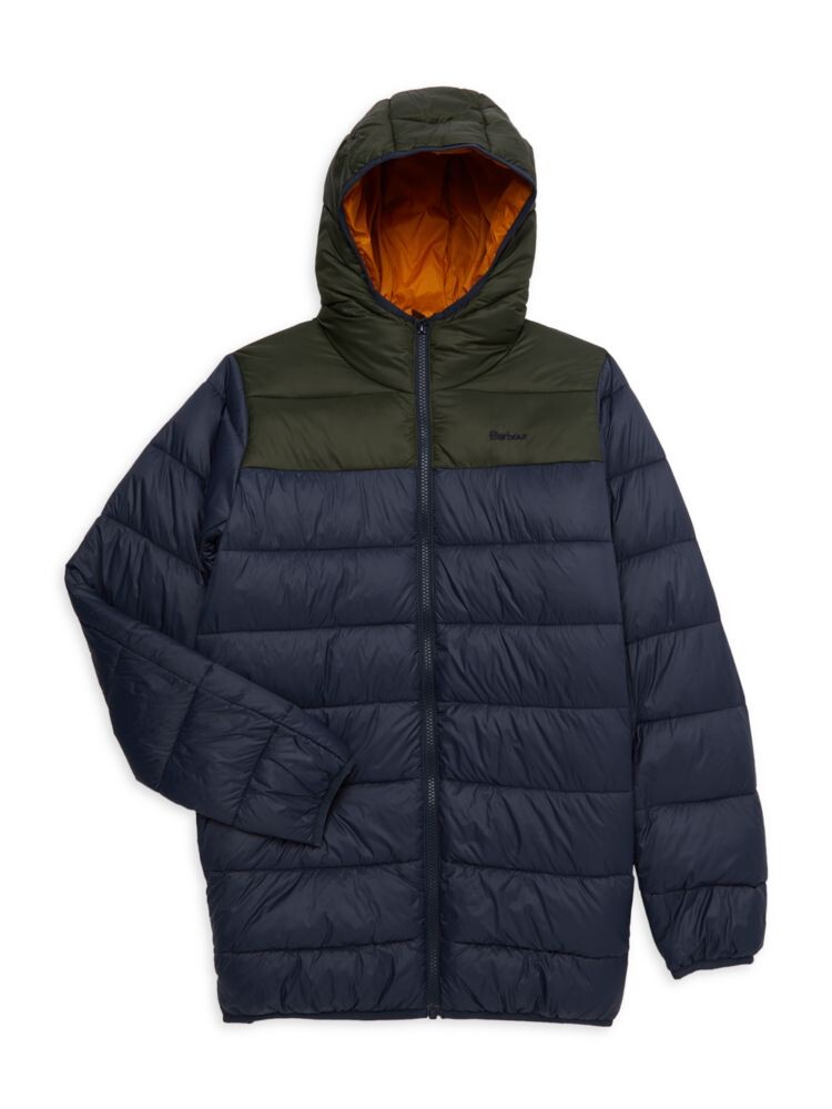 

Двухцветная стеганая куртка-пуховик Kendle для мальчиков Barbour, темно-синий