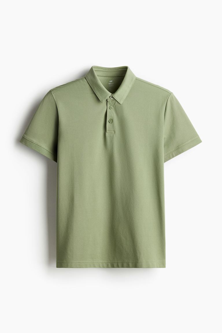 Рубашка поло Coolmax узкого кроя H&M, зеленый базовая рубашка slim fit с короткими рукавами defacto хаки
