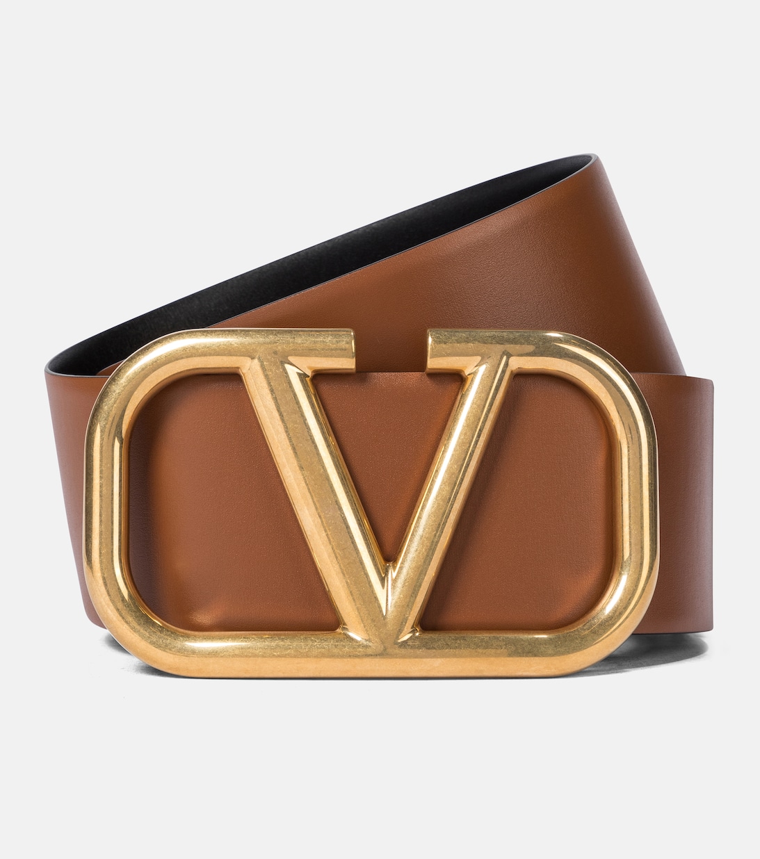 Двусторонний кожаный ремень с логотипом V Valentino Garavani, коричневый