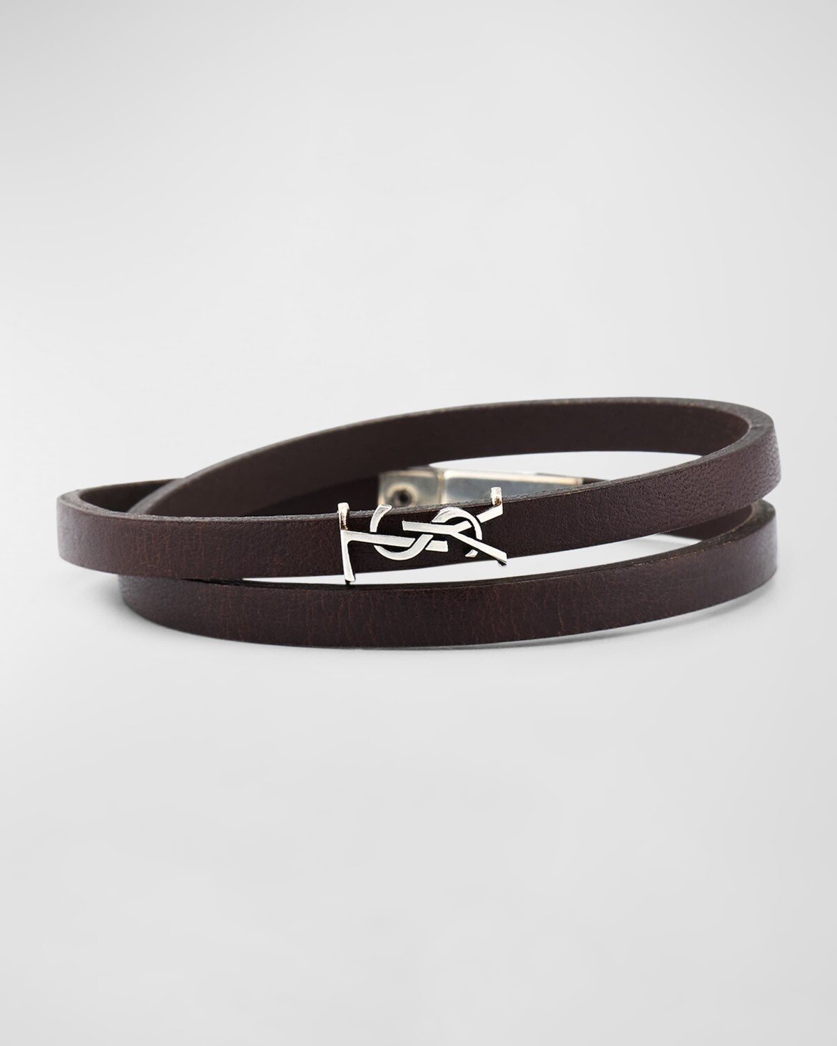 

Кожаный двойной браслет YSL Saint Laurent, цвет Moka Brown
