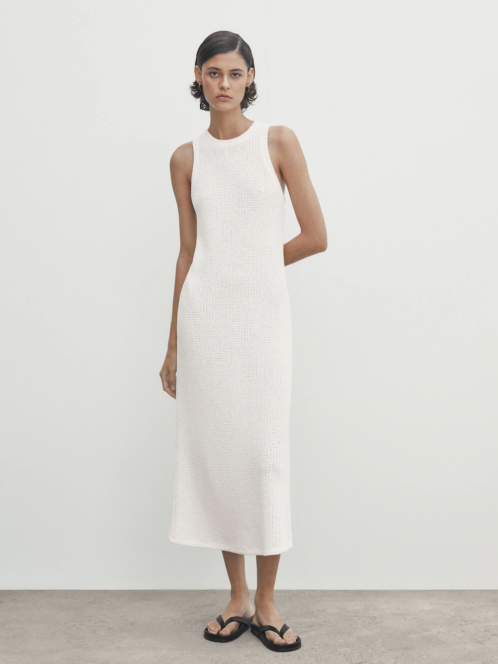 

Платье миди без рукавов Massimo Dutti, кремовый