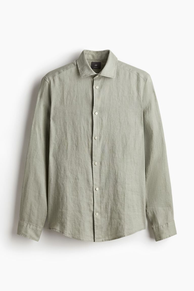 

Льняная рубашка узкого кроя H&M, зеленый