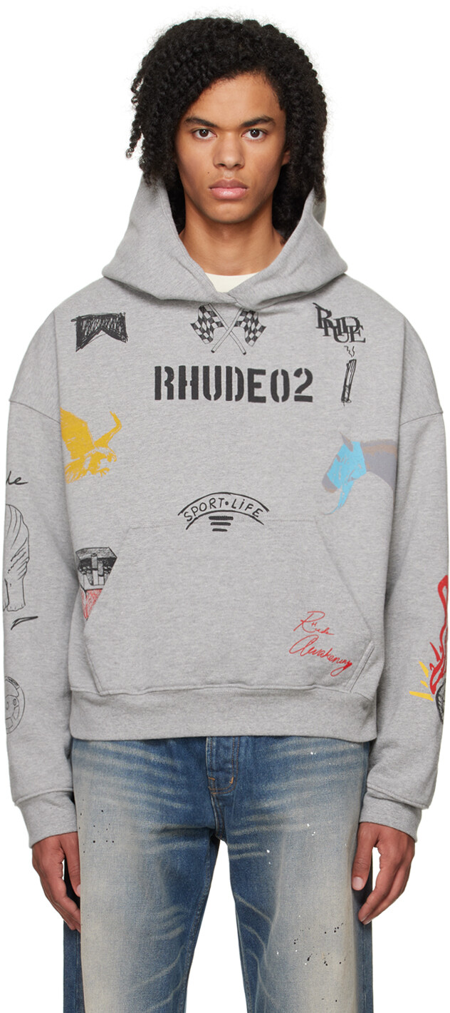 

Серый худи с рисунком Rhude