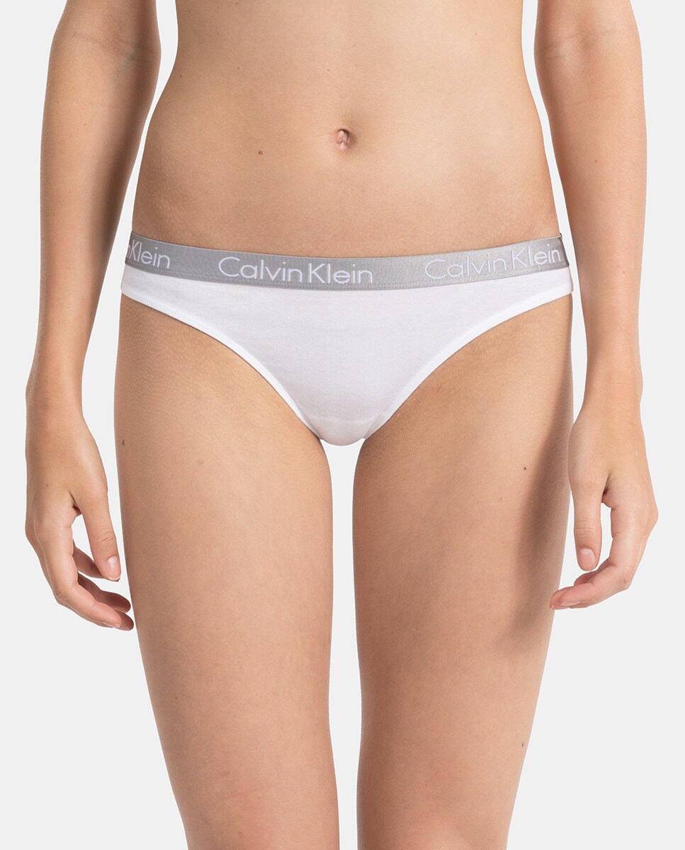 цена Трусики Calvin Klein из блестящего хлопка с контрастной талией Calvin Klein, белый
