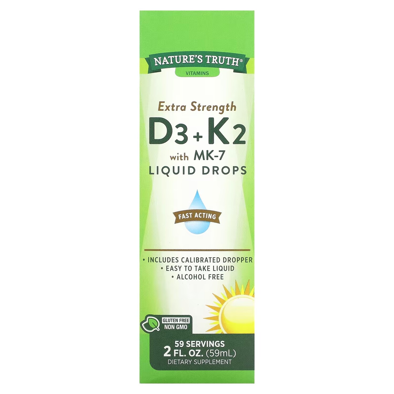 

Витамины D3 K2 Nature's Truth Extra Strength с жидкими каплями MK-7, 59 мл