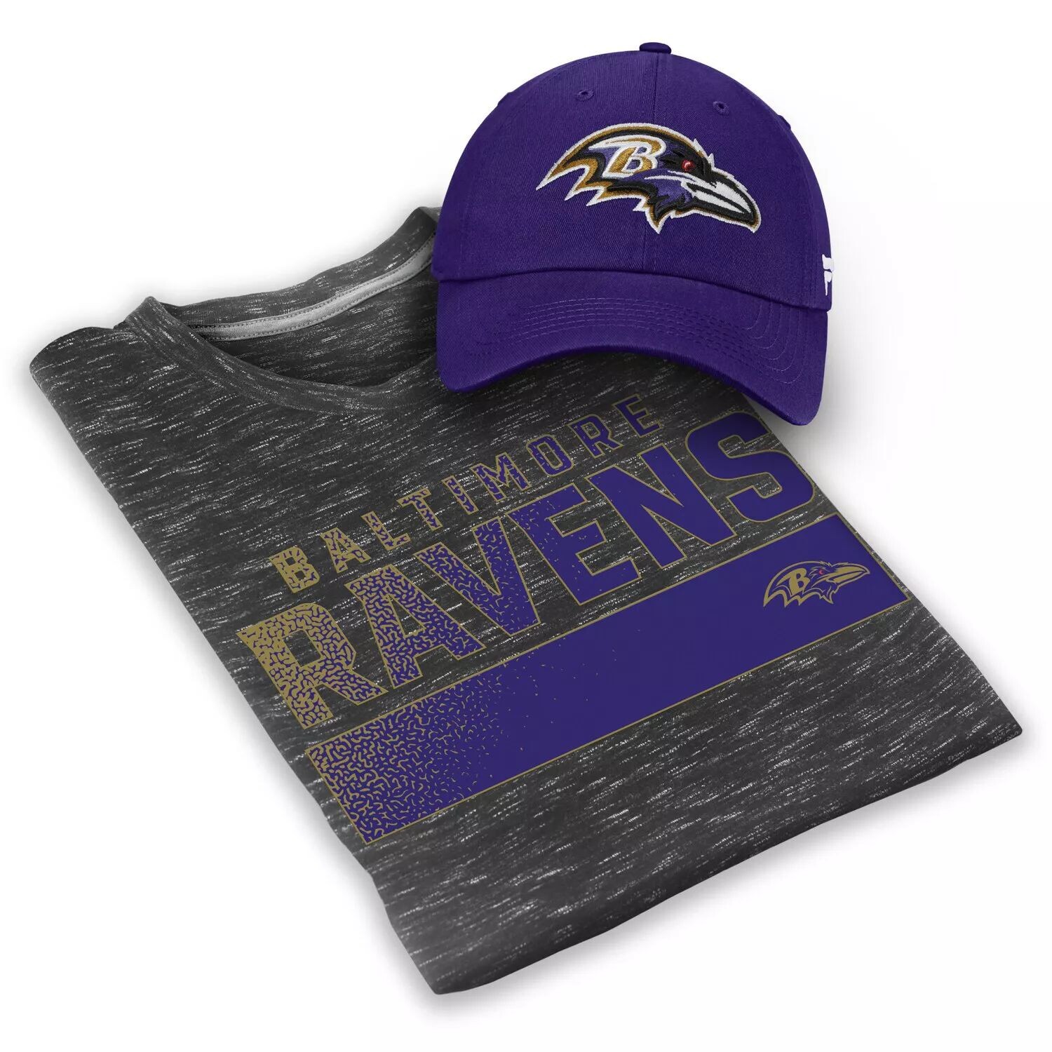

Мужская фирменная серо-фиолетовая футболка Baltimore Ravens с логотипом и регулируемая шляпа Fanatics, Фиолетовый