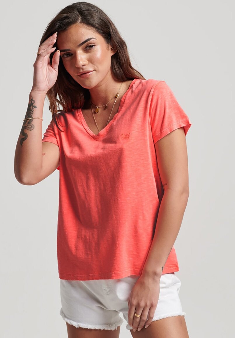 

Базовая футболка EMBROIDERED V-NECK Superdry, коралл