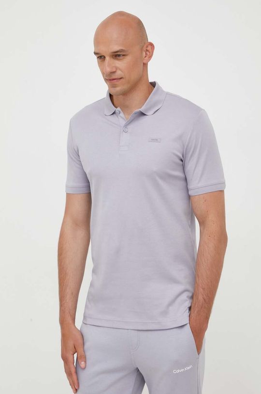 Хлопковая рубашка-поло Calvin Klein, фиолетовый