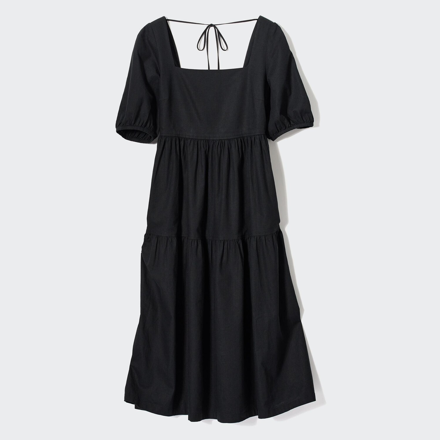 

Льняное платье миди с объемными рукавами UNIQLO, черный