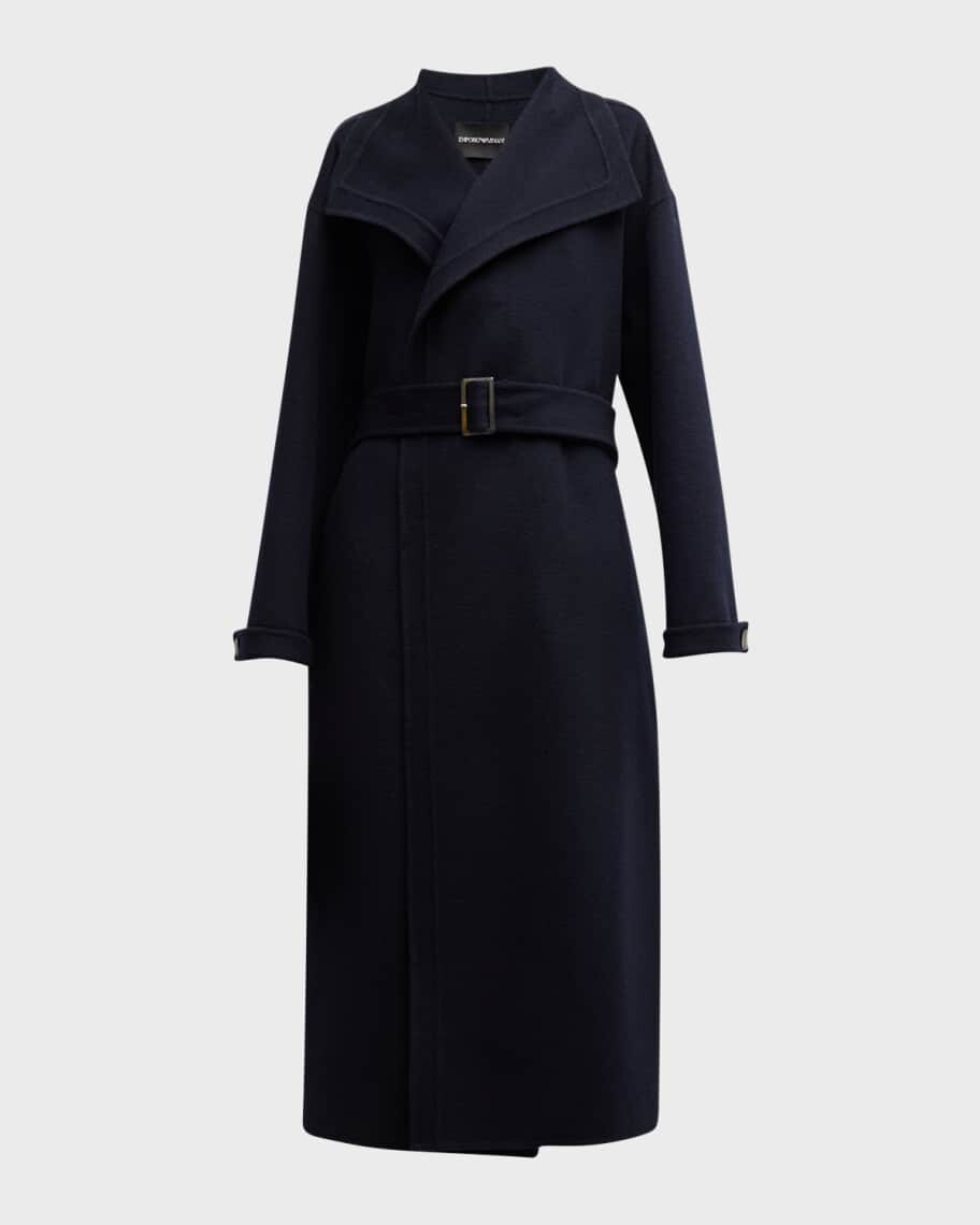 

Пальто с запахом из натуральной шерсти с поясом Emporio Armani, Черный