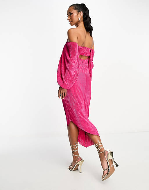 Розовое платье миди с плиссированной накладкой и открытой спиной ASOS DESIGN Petite