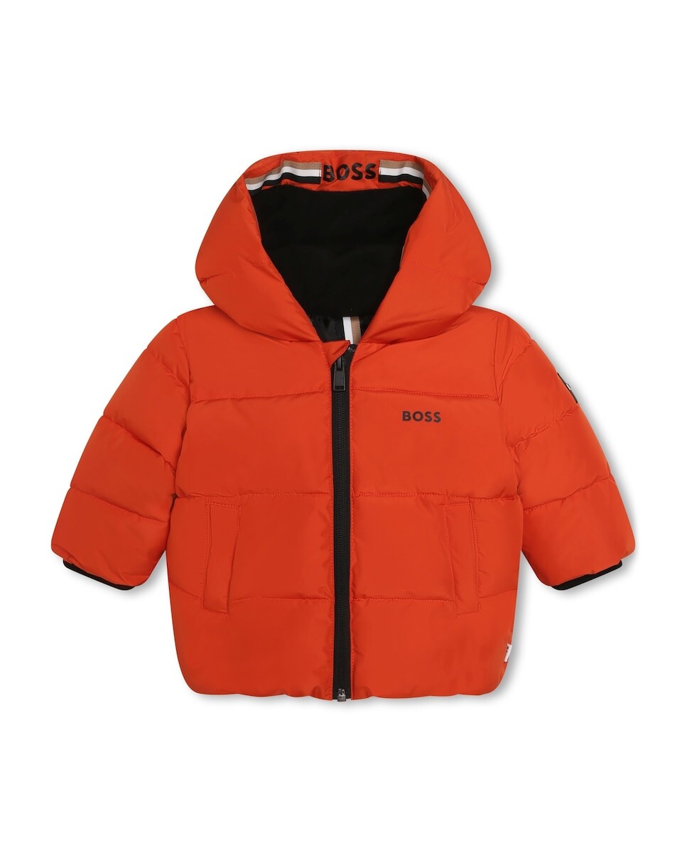 

Пуховик для мальчика с капюшоном и застежкой-молнией BOSS Kidswear, оранжевый