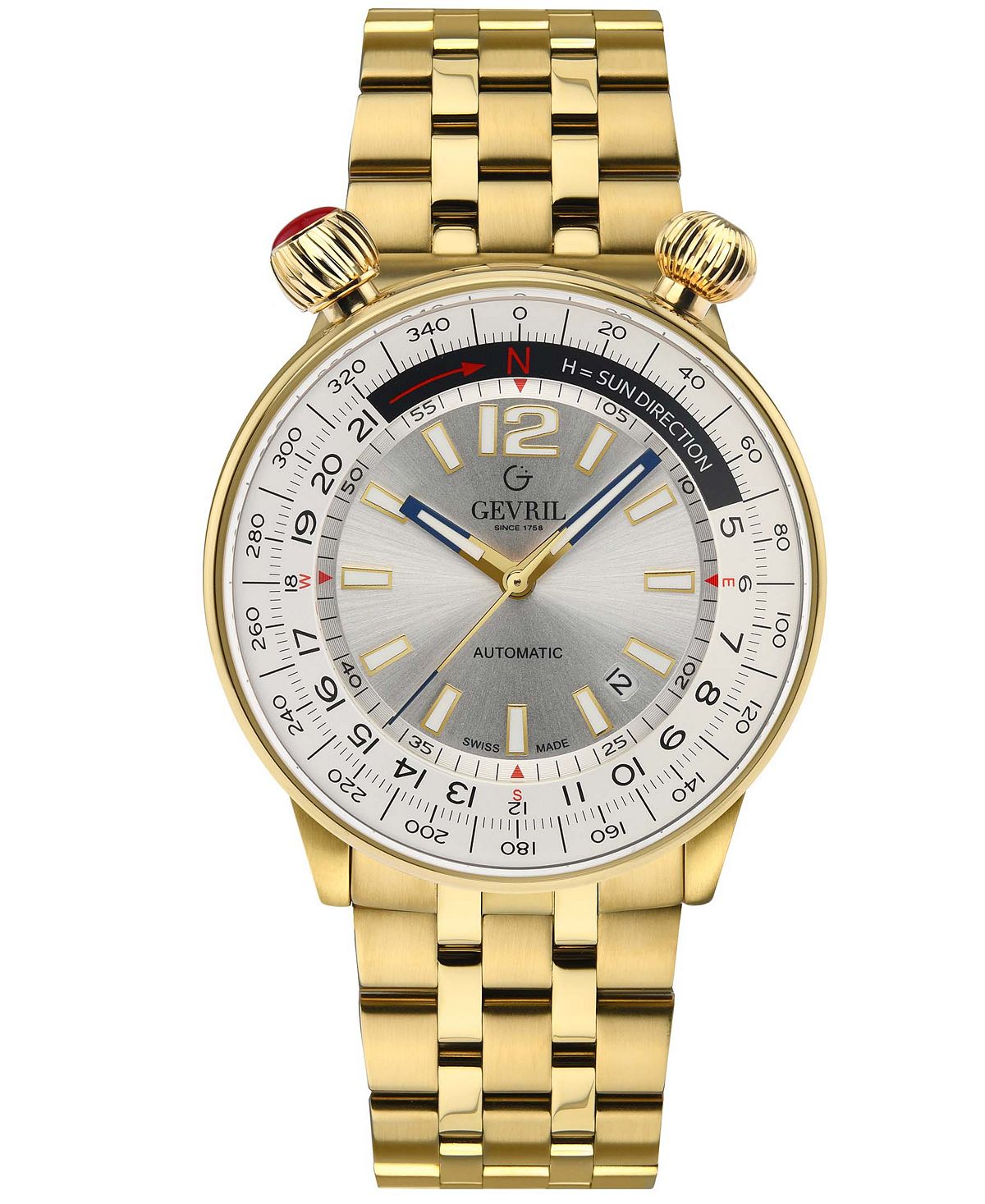 Мужские швейцарские автоматические часы Wallabout из нержавеющей стали золотистого цвета, 44 мм Gevril