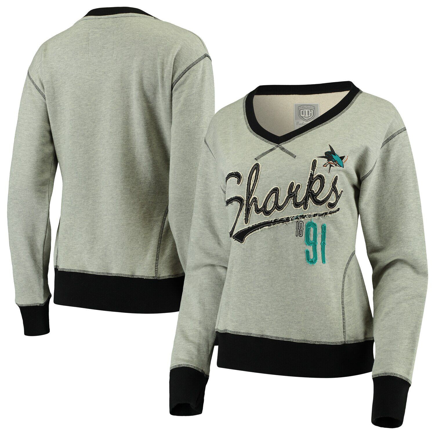 

Женский серый пуловер с v-образным вырезом Old Time Hockey San Jose Sharks Nideau