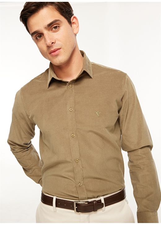Мужская бархатная рубашка цвета хаки Fabrika