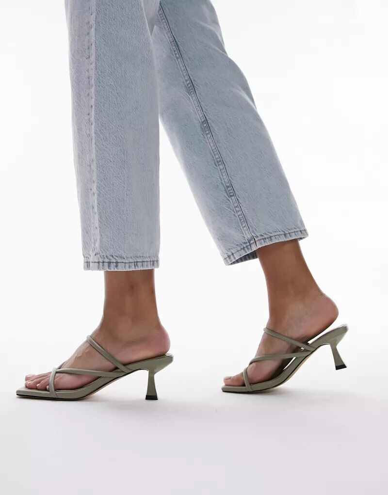 

Зеленые мюли Topshop Ice с ремешками на среднем каблуке