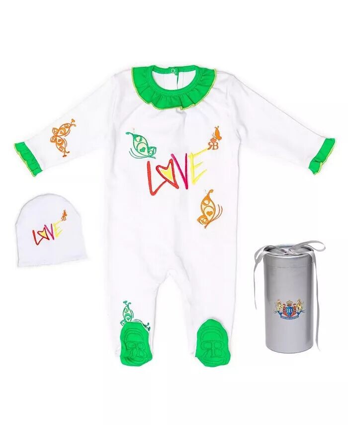 

Baby Royal Детский комбинезон на ножках из органического хлопка My Love с шапкой в ​​подарочной упаковке Royal Baby Collection, белый