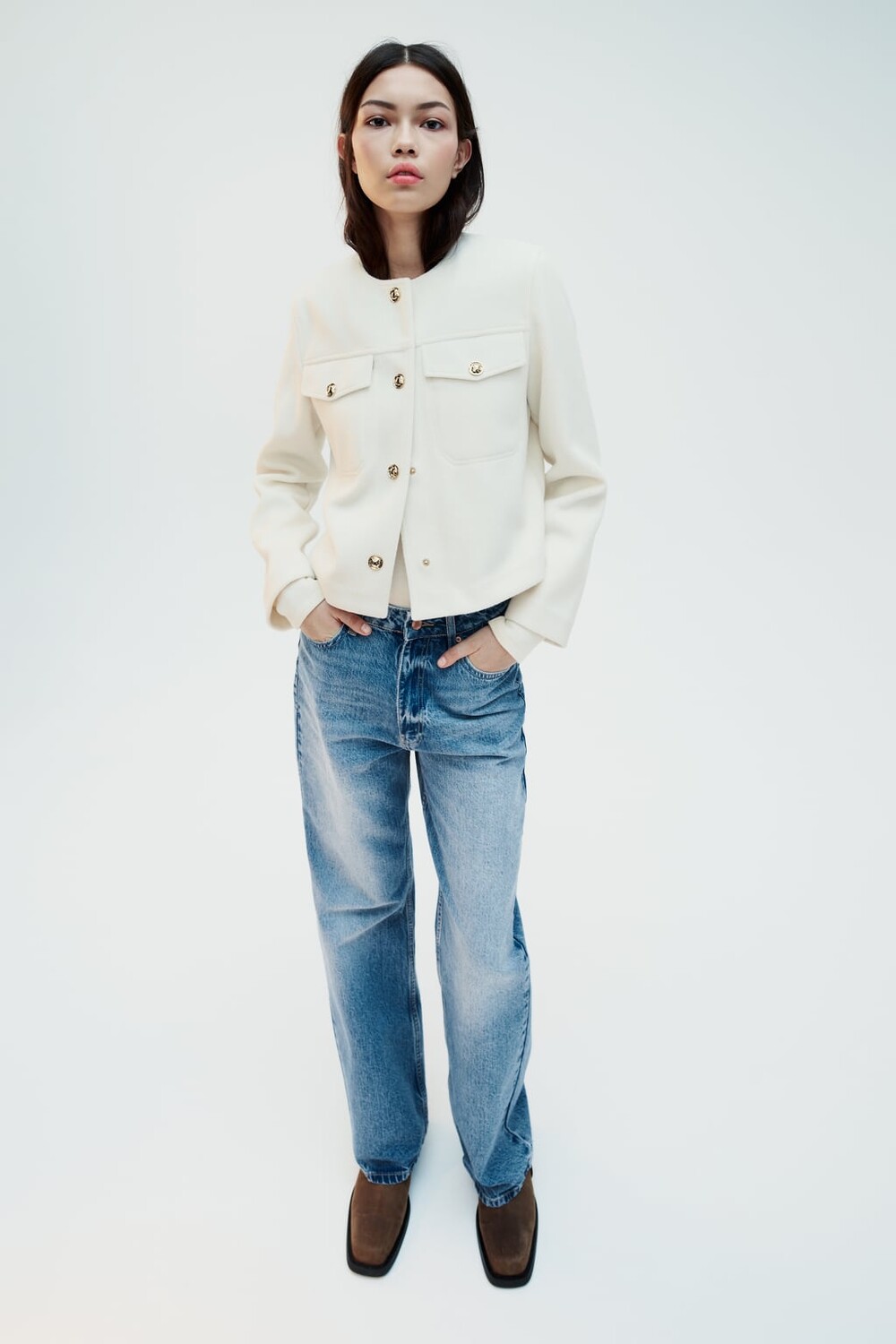 

Мягкая короткая куртка ZARA, экрю