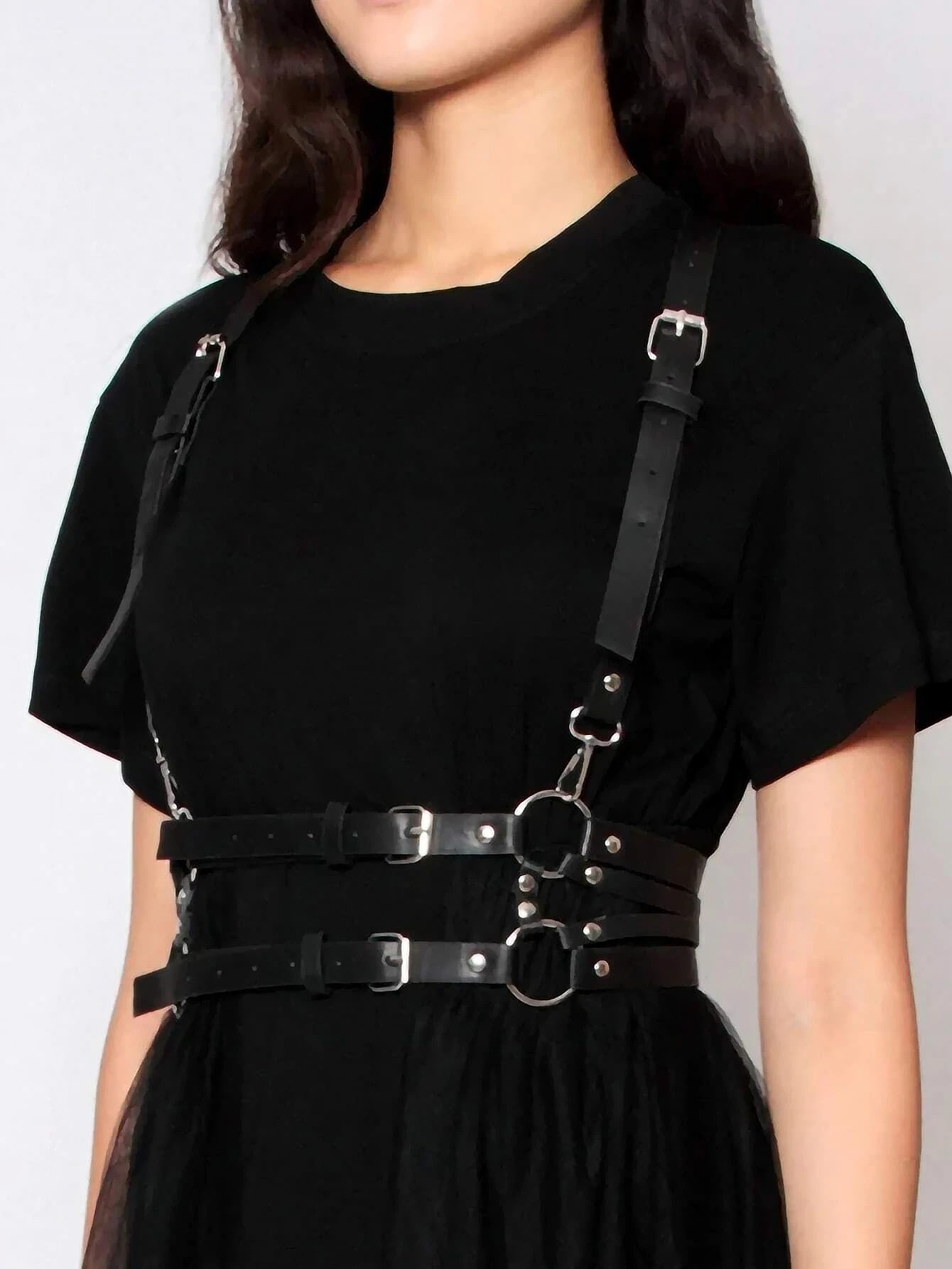 женский кожаный ремень в стиле панк готика с двойной пряжкой 1 шт. женский двухслойный кожаный ремень, черный