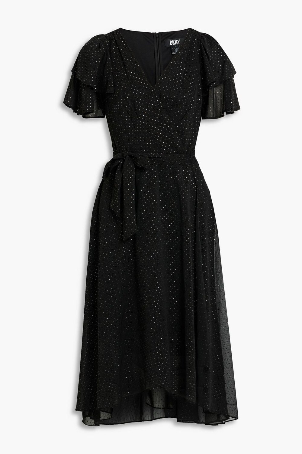 

Платье из блестящего жоржета с запахом DKNY, черный