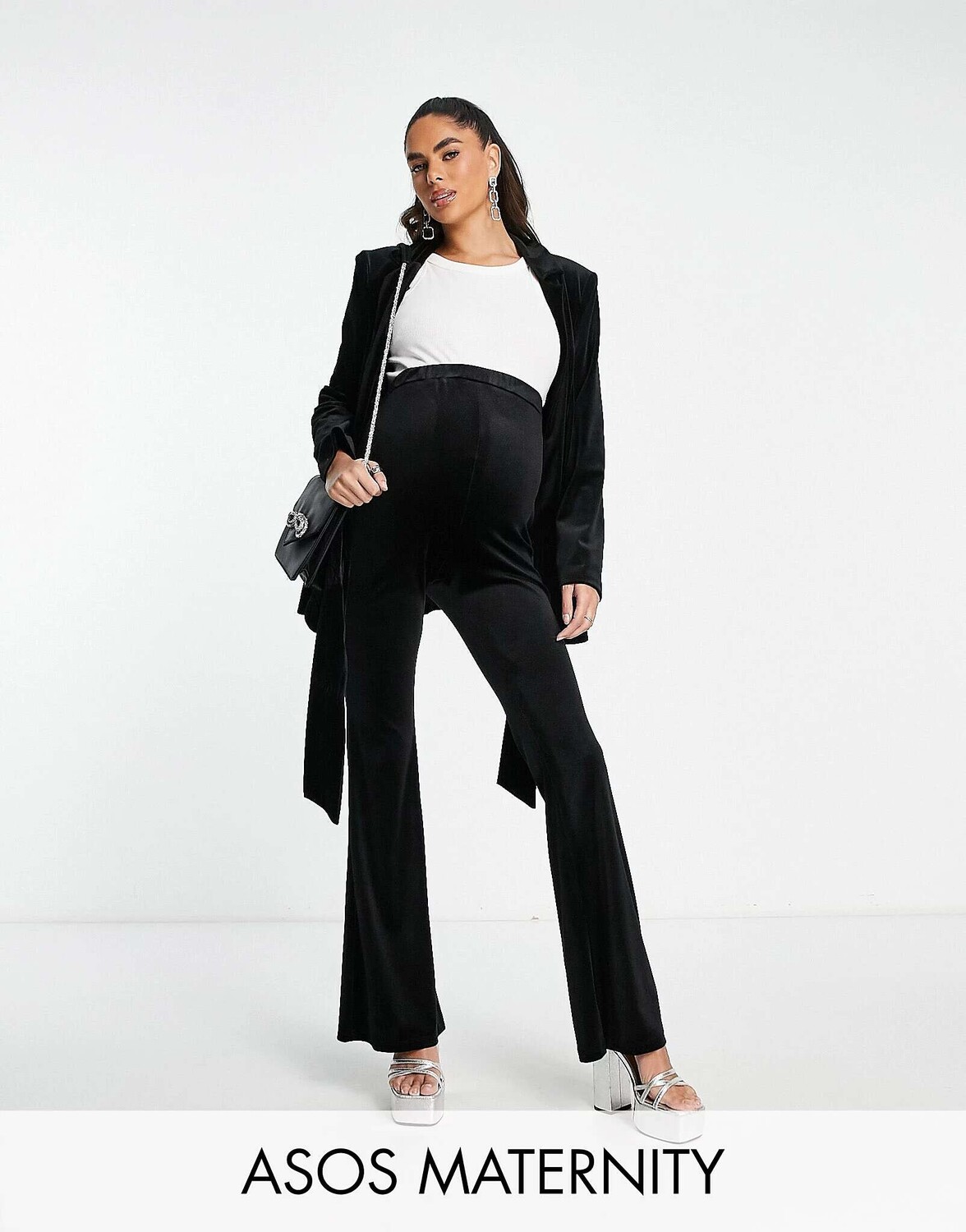 

Черные бархатные брюки-клеш для беременных ASOS, Черный