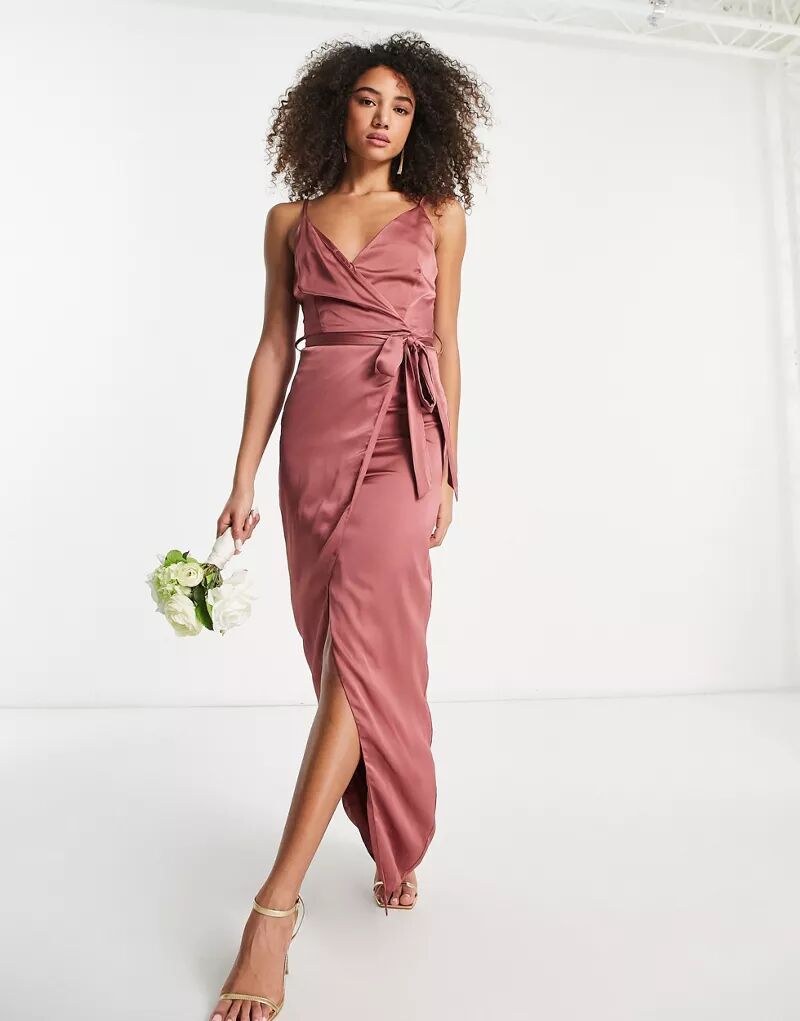 Розовое атласное платье макси с запахом Liquorish с поясом ходунки carrello cr 9607 eterno olive
