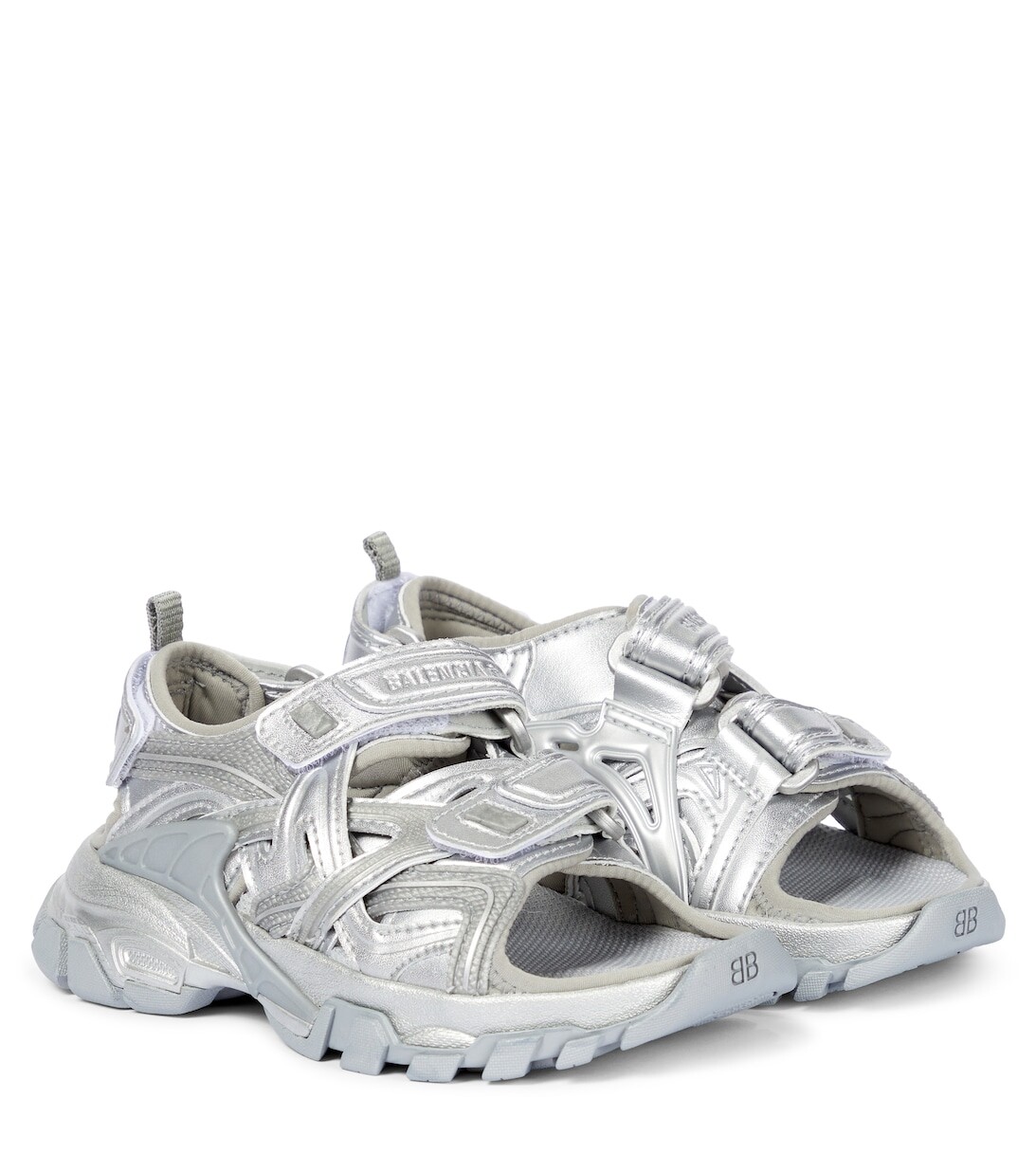 

Металлизированные треккинговые сандалии Balenciaga Kids, серебряный