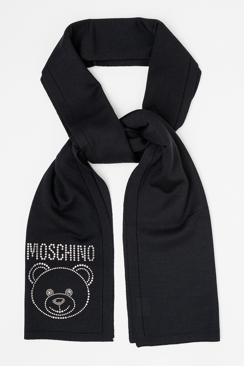 

Шерстяной шарф с декоративными камнями Moschino, черный