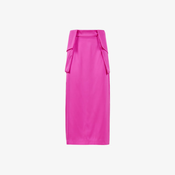 Атласная юбка-карандаш со съемными накладными карманами Leem, розовый
