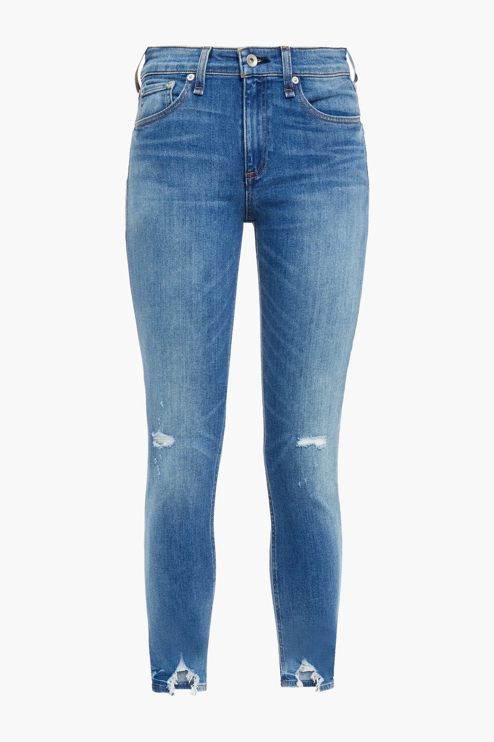 

Потертые джинсы скинни средней посадки RAG & BONE, синий
