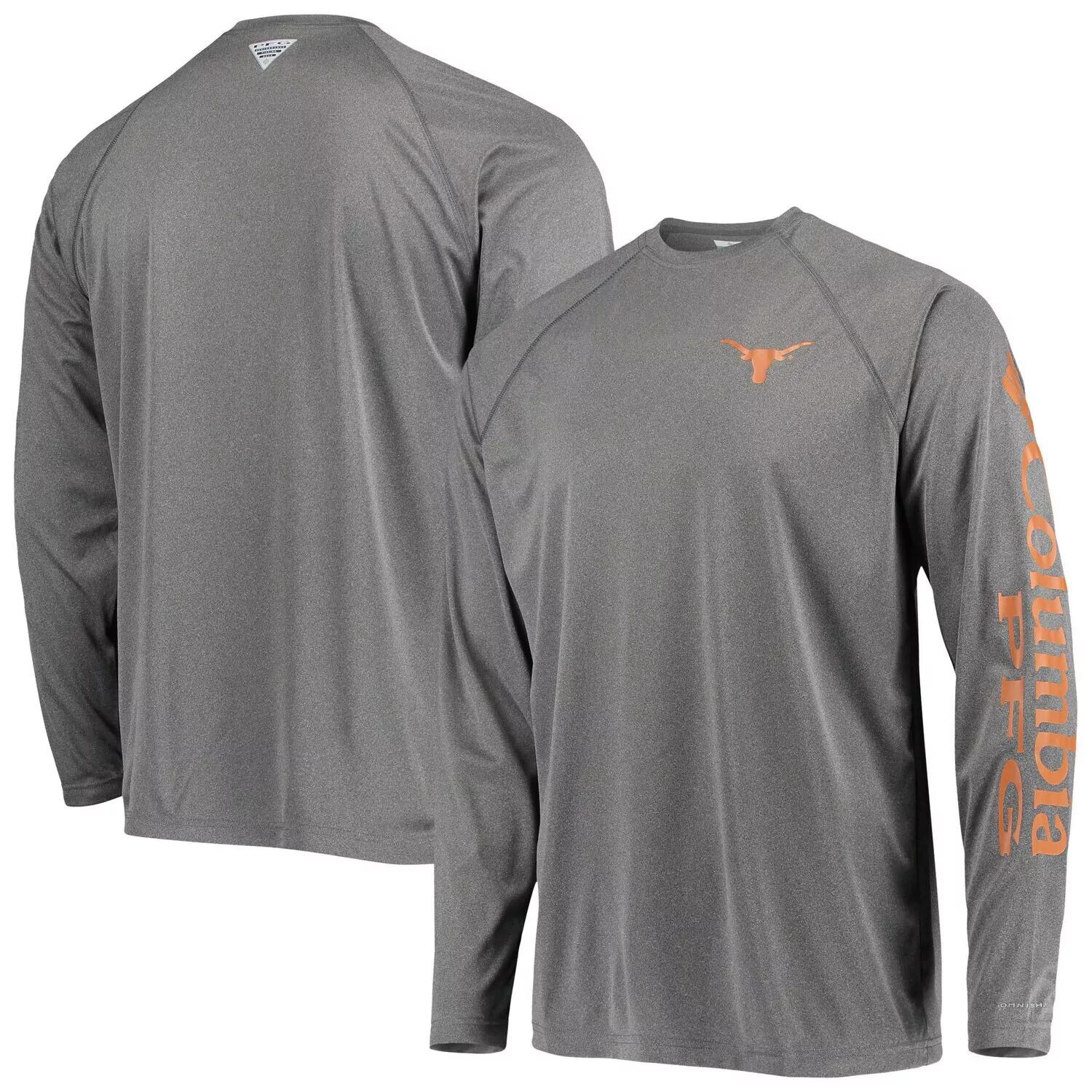 

Мужская футболка Columbia Charcoal Texas Longhorns PFG Terminal Tackle Omni-Shade с длинным рукавом